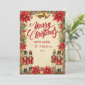 Feestelijke Poinsettia Bells Holiday Feestdagenkaart (Staand voorkant)