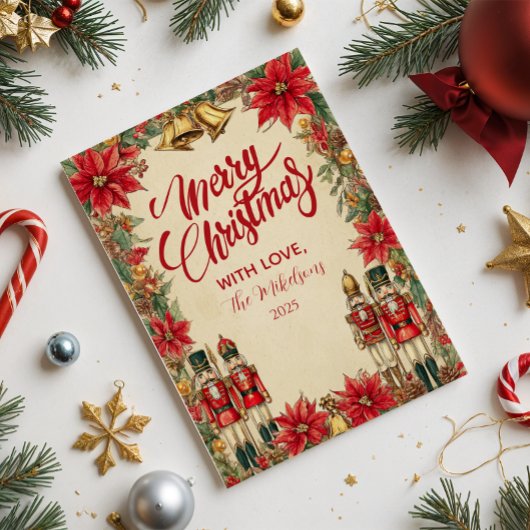 Feestelijke Poinsettia Bells Holiday Feestdagenkaart