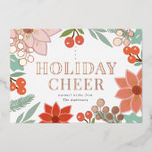 Feestelijke Poinsettia Berry Cream Christmas Folie Feestdagenkaart (Voorkant)