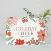 Feestelijke Poinsettia Berry Cream Christmas Folie Feestdagenkaart (Staand Voorkant)