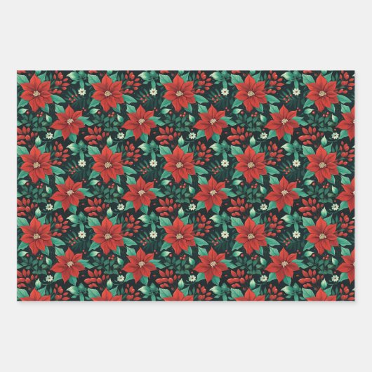 Feestelijke Poinsettia Bliss: Kerst Papier Ontwerp Inpakpapier Vel (Voorkant 3)