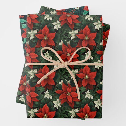 Feestelijke Poinsettia Bliss: Kerst Papier Ontwerp Inpakpapier Vel (In situ)