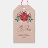 Feestelijke Poinsettia Bloemen Kerstmis Cadeaulabel (Voorkant)