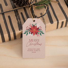 Feestelijke Poinsettia Bloemen Kerstmis Cadeaulabel