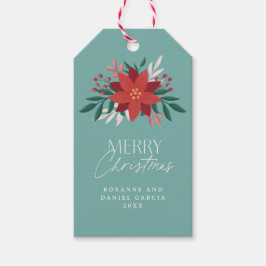Feestelijke Poinsettia Bloemen Kerstmis Cadeaulabel