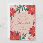 Feestelijke Poinsettia Bloemen Kerstmis Feestdagenkaart (Voorkant)