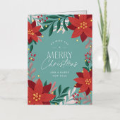 Feestelijke Poinsettia Bloemen Kerstmis Folie Feestdagenkaart (Voorkant)