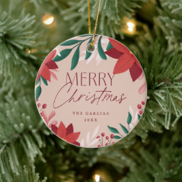 Feestelijke Poinsettia Bloemen Kerstmis Keramisch Ornament