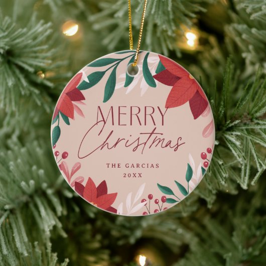 Feestelijke Poinsettia Bloemen Kerstmis Keramisch Ornament (Boom)