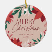 Feestelijke Poinsettia Bloemen Kerstmis Keramisch Ornament (Voorkant)