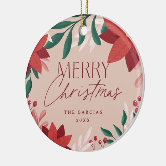 Feestelijke Poinsettia Bloemen Kerstmis Keramisch Ornament (Links)
