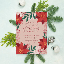 Feestelijke Poinsettia Bloemen Vakantie Party Kaart