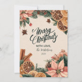 Feestelijke Poinsettia Citrus Feestdagenkaart (Voorkant)
