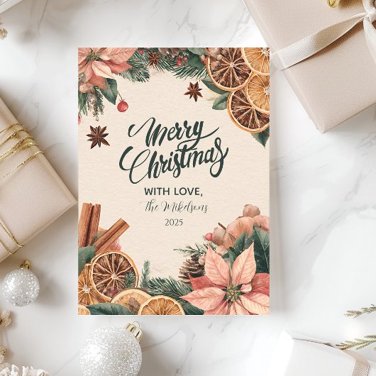 Feestelijke Poinsettia Citrus Feestdagenkaart