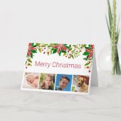 Feestelijke Poinsettia en Holly Four Foto Feestdagen Kaart (Voorkant)