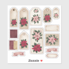 Feestelijke Poinsettia  Ephemera Sticker Blad
