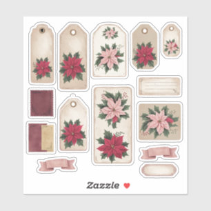 Feestelijke Poinsettia Ephemera Sticker Blad