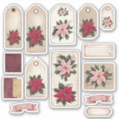 Feestelijke Poinsettia  Ephemera Sticker Blad (Voorkant)