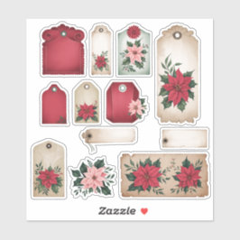 Feestelijke Poinsettia Floral Ephemera Sticker Bla