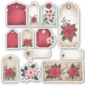 Feestelijke Poinsettia Floral Ephemera Sticker Bla (Voorkant)