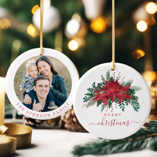 Feestelijke Poinsettia Foto Kerstmis Keramisch Ornament