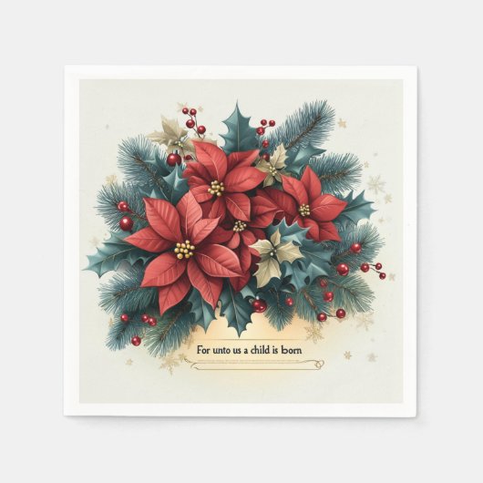 Feestelijke Poinsettia Geboorte Bijbel Verse Decou Servet (Voorkant)