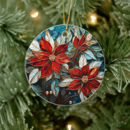 Feestelijke Poinsettia Glas in lood Kerst Keramisch Ornament