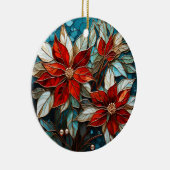 Feestelijke Poinsettia Glas in lood Kerst Keramisch Ornament (Rechts)