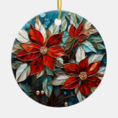 Feestelijke Poinsettia Glas in lood Kerst Keramisch Ornament (Voorkant)