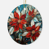 Feestelijke Poinsettia Glas in lood Kerst Keramisch Ornament (Links)