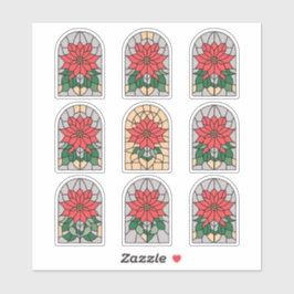 Feestelijke Poinsettia Glas in lood Sticker Blad