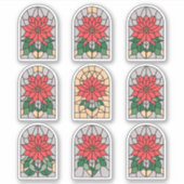 Feestelijke Poinsettia Glas in lood Sticker Blad (Voorkant)