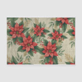 Feestelijke Poinsettia Groene Bladeren Rode Bessen Tissuepapier (Voorkant)