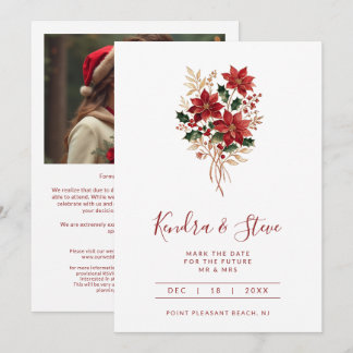 Feestelijke Poinsettia Huwelijksfoto Kerst TLW26 Save The Date