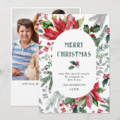 Feestelijke Poinsettia Kerst Mistletoe Foto Feestdagenkaart (Voorkant / Achterkant)