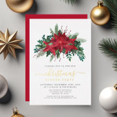 Feestelijke Poinsettia Kerstdiner Party Gold Folie Uitnodiging