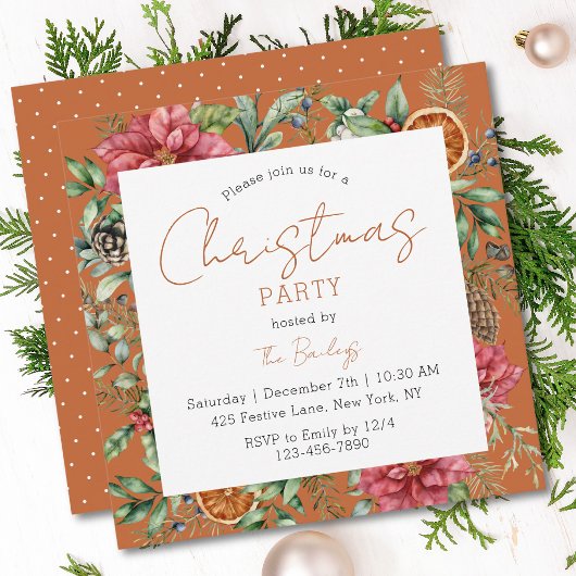 Feestelijke Poinsettia Kerstfeest Script Kaart