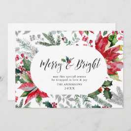 Feestelijke Poinsettia Kerstmis Mistletoe Foto Feestdagenkaart