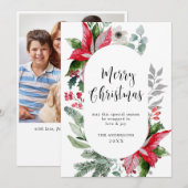 Feestelijke Poinsettia Kerstmis Mistletoe Foto Feestdagenkaart (Voorkant / Achterkant)