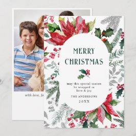 Feestelijke Poinsettia Kerstmis Mistletoe Foto Feestdagenkaart
