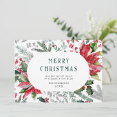 Feestelijke Poinsettia Kerstmis Mistletoe Foto Feestdagenkaart (Staand voorkant)