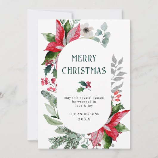 Feestelijke Poinsettia Kerstmis Mistletoe Foto Feestdagenkaart (Voorkant)