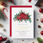 Feestelijke Poinsettia Kerstmis Open Huis Goud Folie Uitnodiging