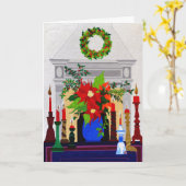 Feestelijke Poinsettia open haard Kaart (Gele Bloem)