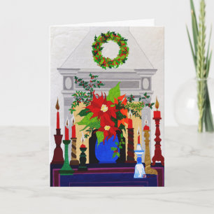 Feestelijke Poinsettia open haard Kaart