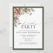 Feestelijke Poinsettia Pine Waterverf Kerstfeest Aankondiging (Voorkant)