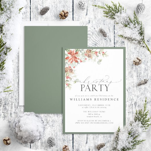 Feestelijke Poinsettia Pine Waterverf Kerstfeest Aankondiging