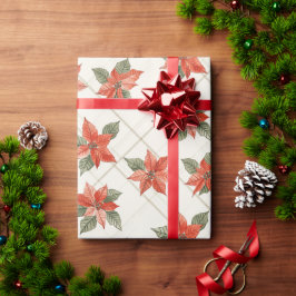 Feestelijke Poinsettia & Plaid Kerstmis Cadeaupapier