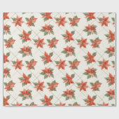 Feestelijke Poinsettia & Plaid Kerstmis Cadeaupapier (Vlak)