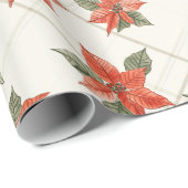 Feestelijke Poinsettia & Plaid Kerstmis Cadeaupapier (Rol Hoek)